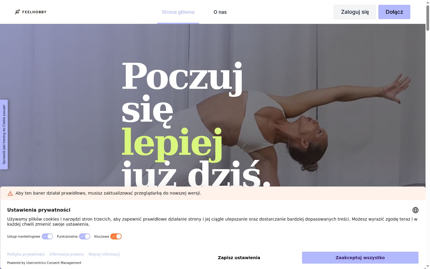 Ekrānuzņēmums ar piekrišanas baneri, kas tika rādīts pirms jebkādas mijiedarbības
