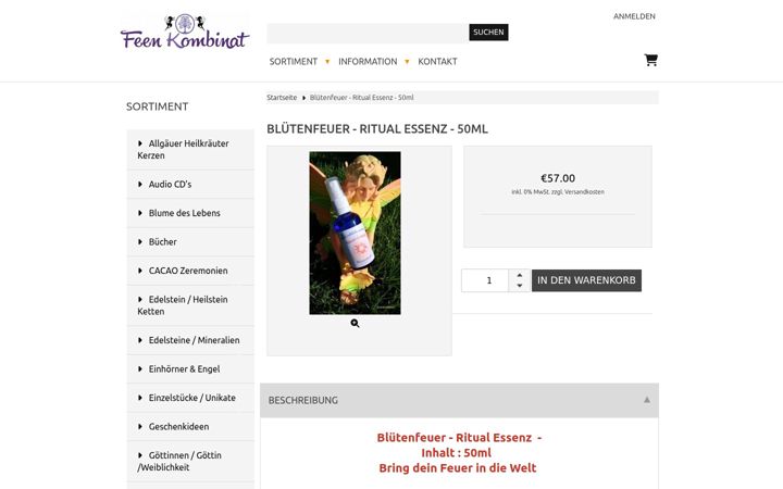 Kuvakaappaus sivustosta feenkombinat-shop.de