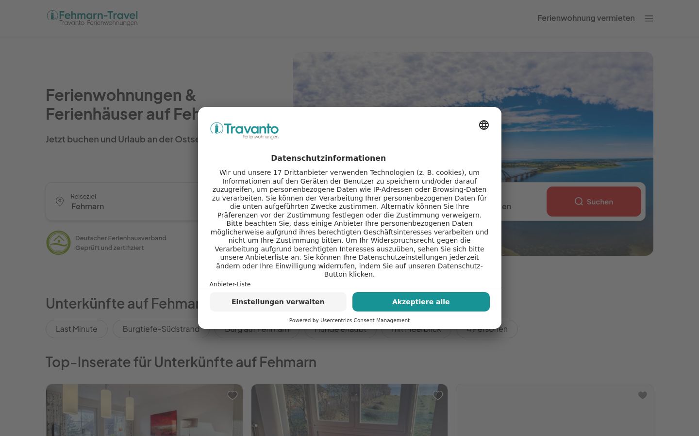 Screenshot des Einwilligungsbanners vor jeglicher Interaktion