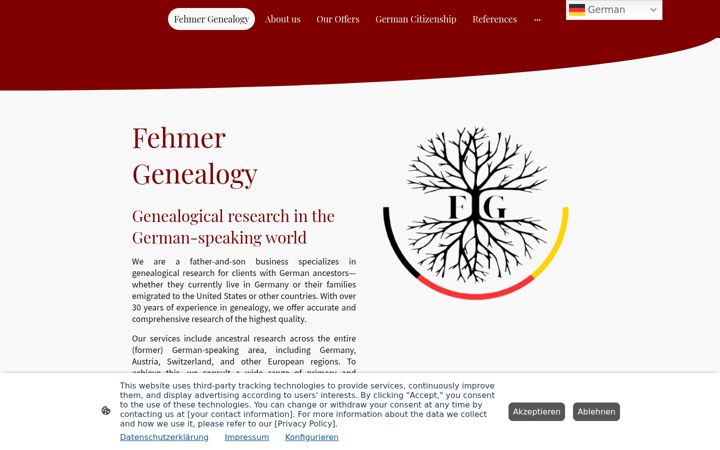 Screenshot of fehmer-genealogy.de