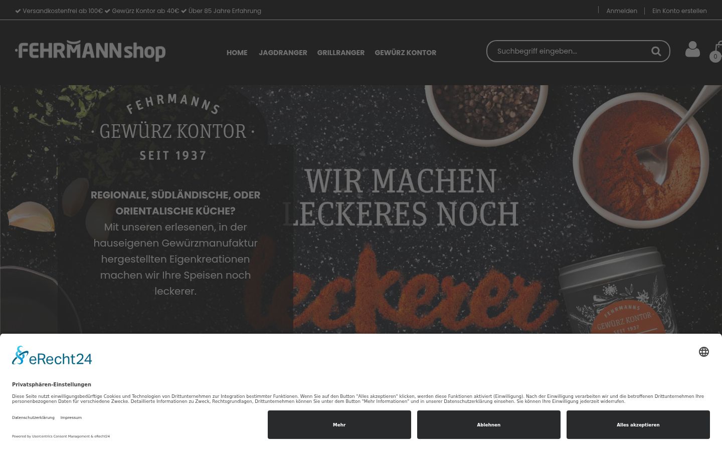 Screenshot des Einwilligungsbanners vor jeglicher Interaktion