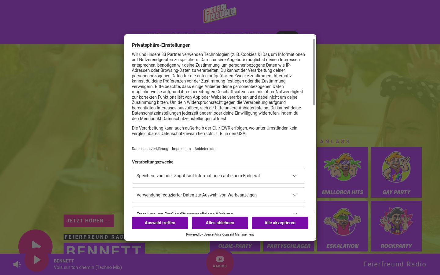 Ekrānuzņēmums ar piekrišanas baneri, kas tika rādīts pirms jebkādas mijiedarbības