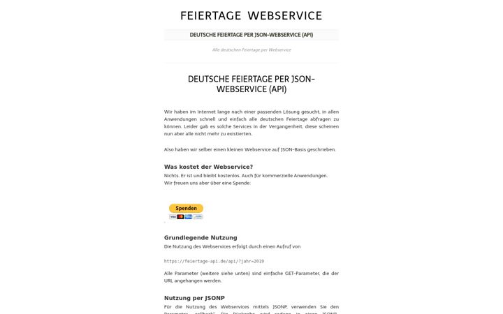 Screenshot of feiertage-api.de
