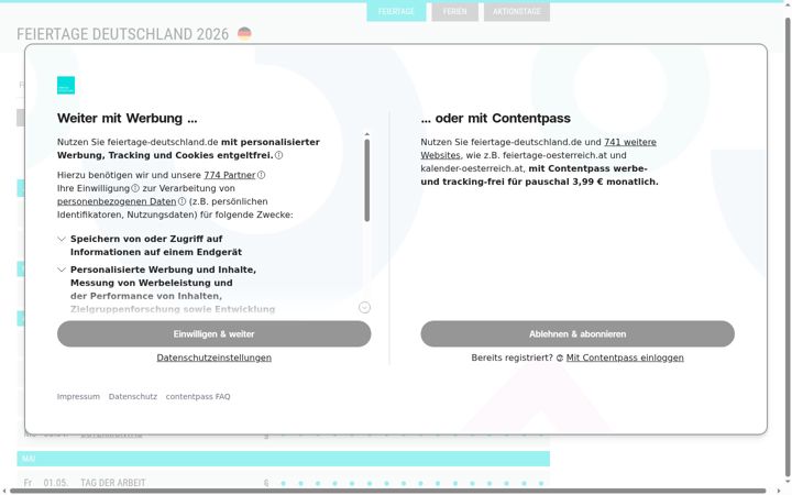 Screenshot of feiertage-deutschland.de