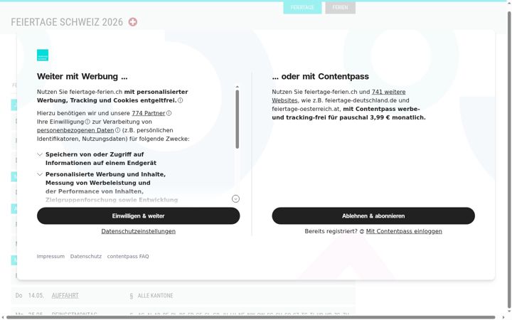 Screenshot of feiertage-ferien.ch