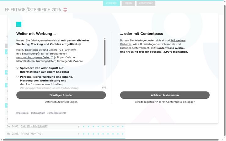 Screenshot of feiertage-oesterreich.at