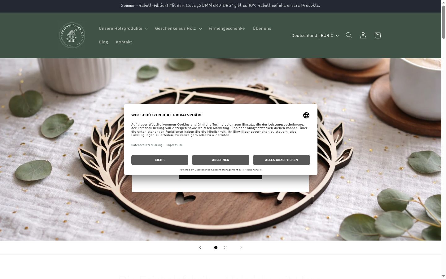 Captura de ecrã do banner de consentimento apresentado antes de qualquer interação