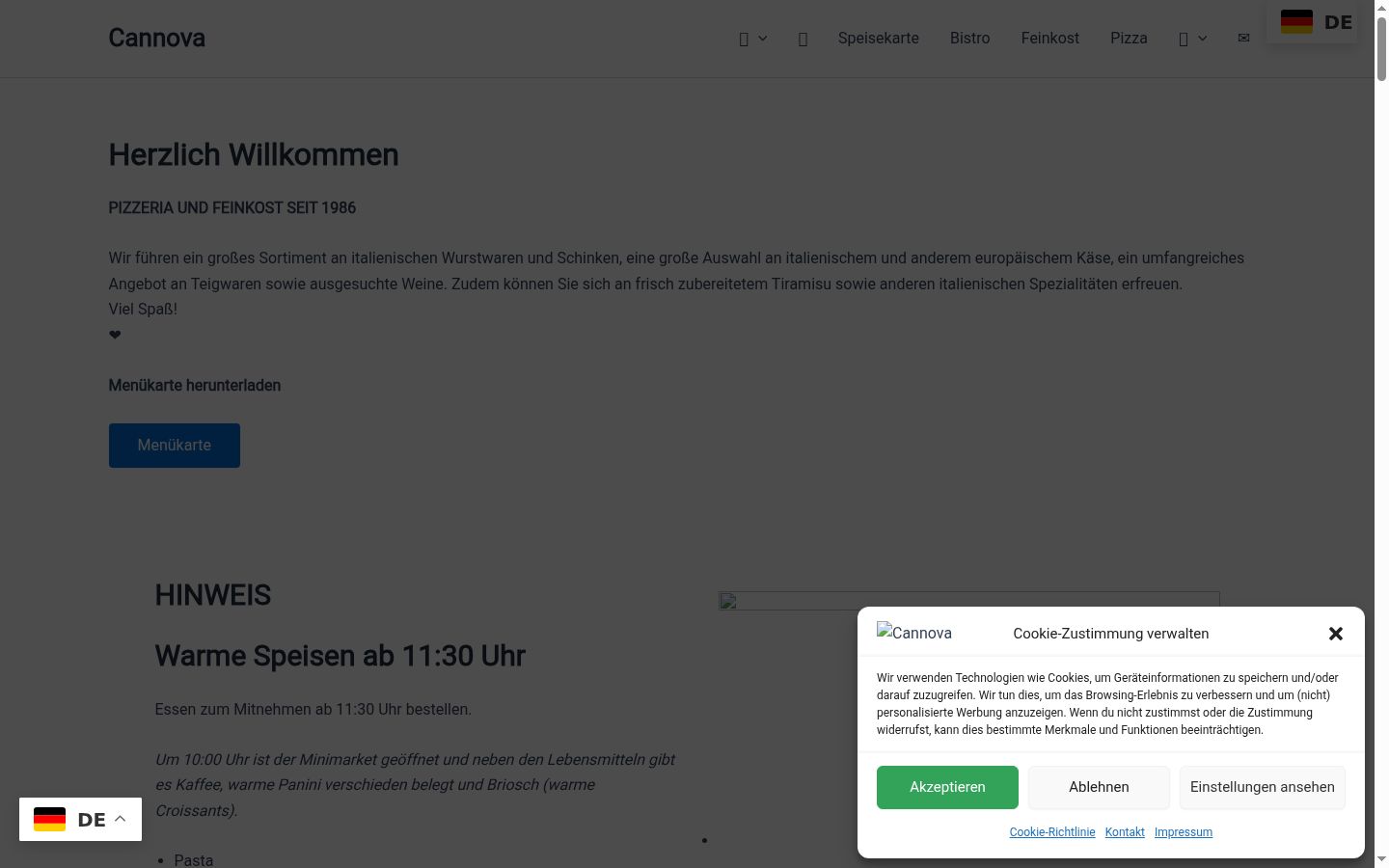 Ekrānuzņēmums ar piekrišanas baneri, kas tika rādīts pirms jebkādas mijiedarbības