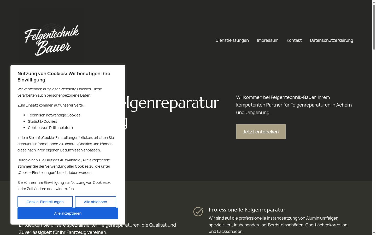 Skärmbild av samtyckesbannern som visades före någon interaktion