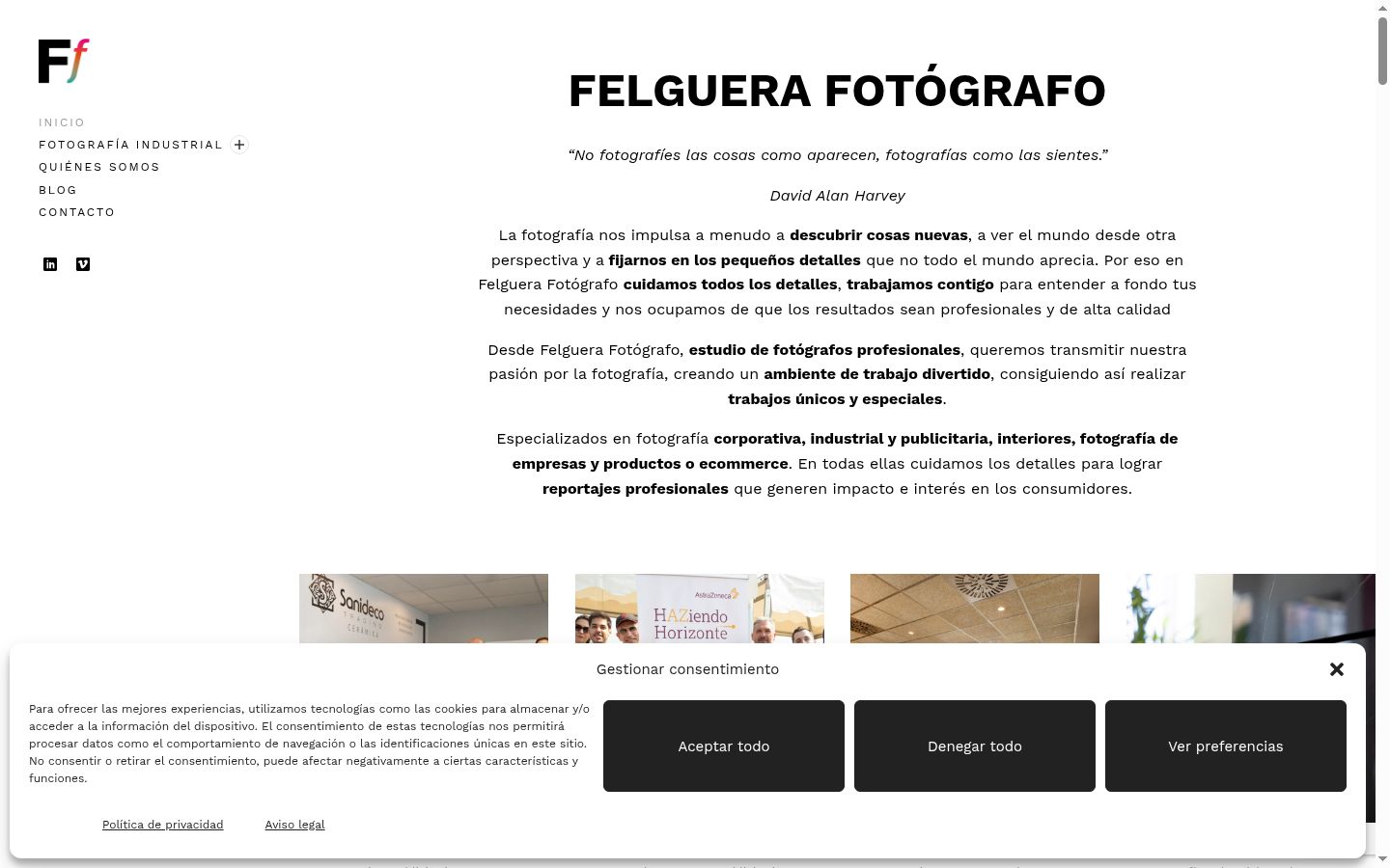 Captura de ecrã do banner de consentimento apresentado antes de qualquer interação