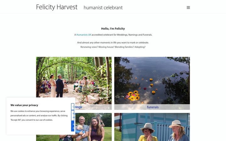 Screenshot of felicityharvestcelebrant.co.uk