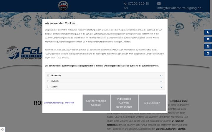 Screenshot of felixdierohrreinigung.de