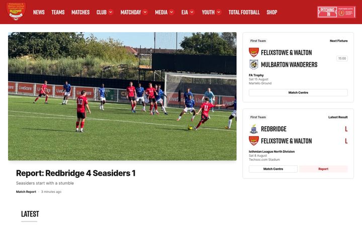 Screenshot of felixstowefootball.co.uk