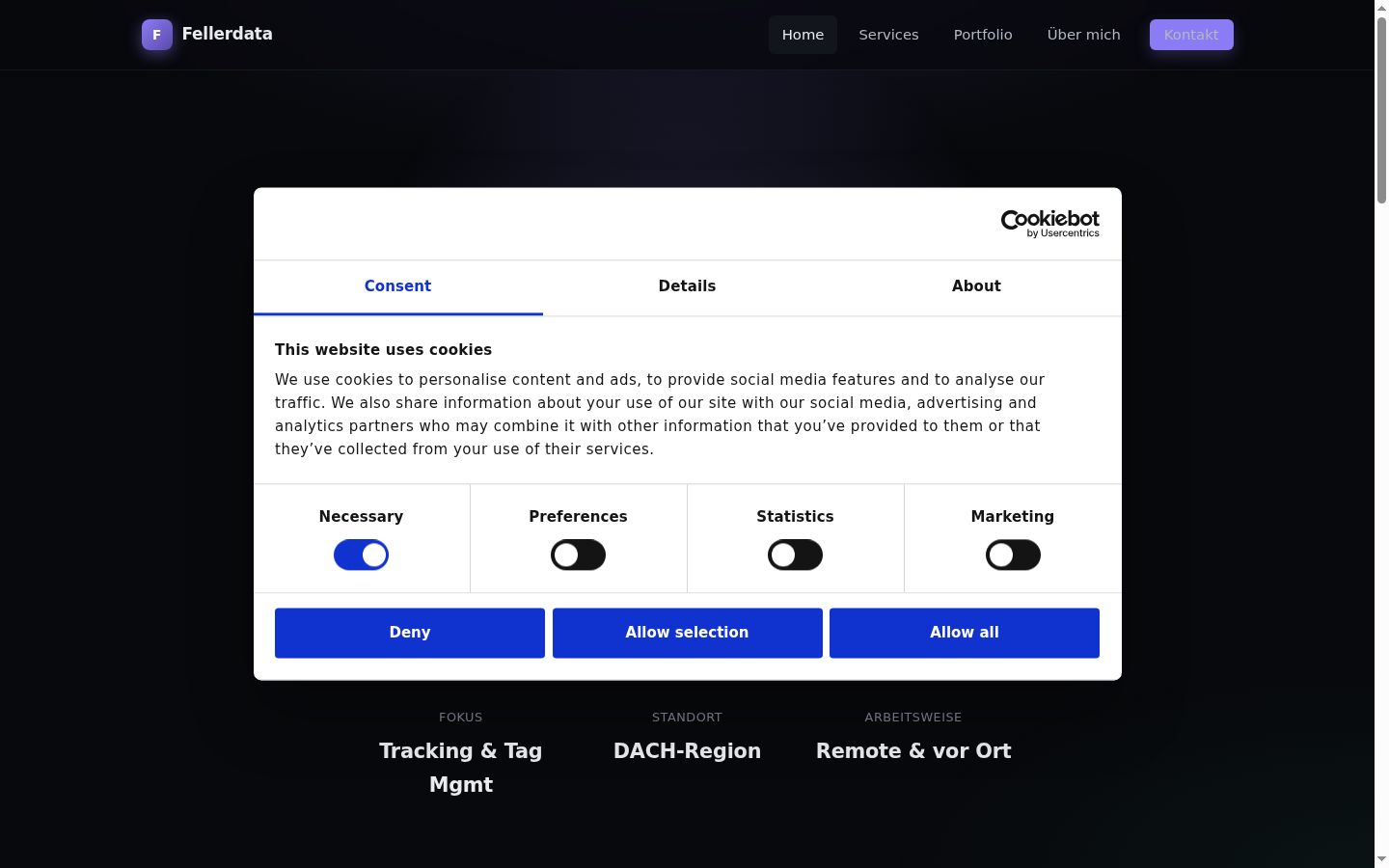 Screenshot del banner di consenso mostrato prima di qualsiasi interazione