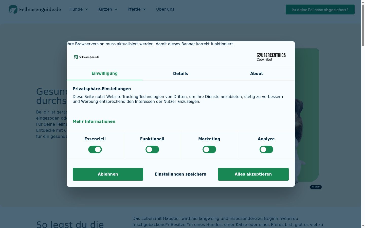 Screenshot van de toestemmingsbanner zoals getoond vóór enige interactie