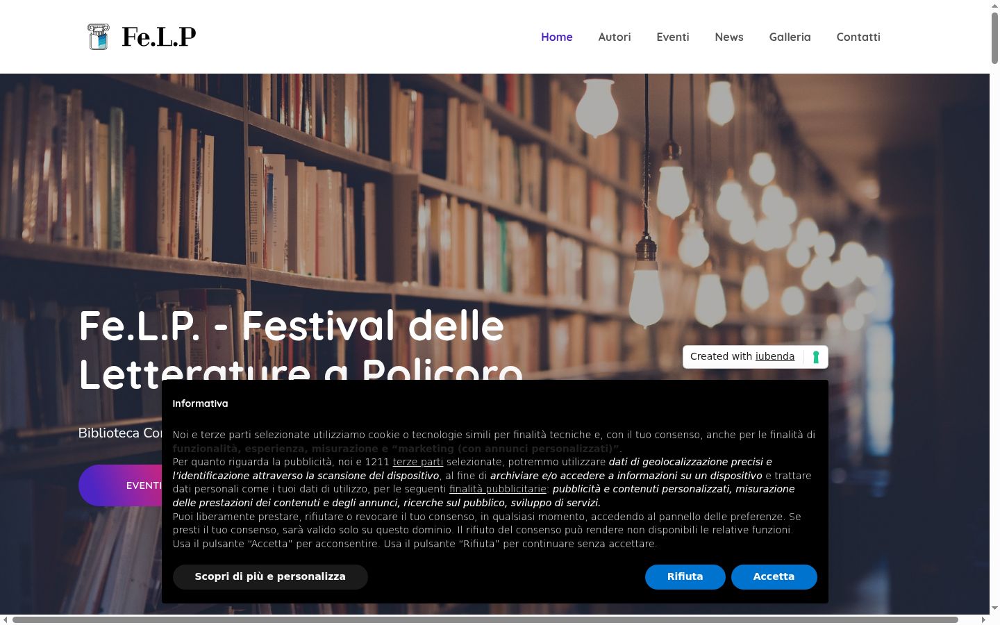 Screenshot del banner di consenso mostrato prima di qualsiasi interazione
