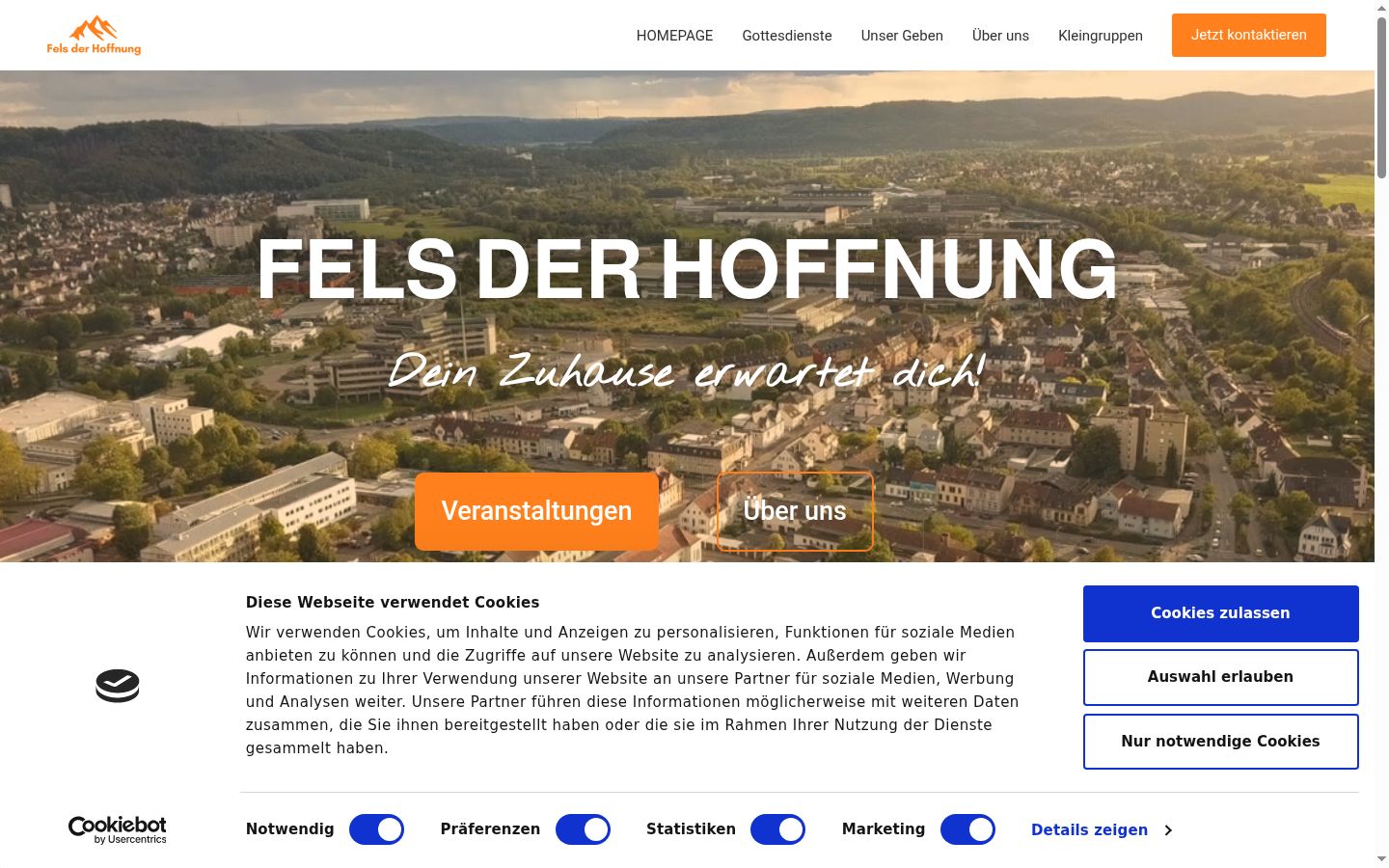 Screenshot des Einwilligungsbanners vor jeglicher Interaktion