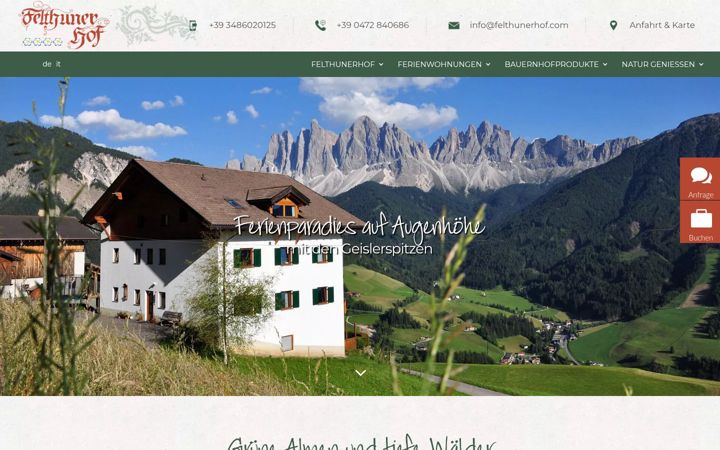 Screenshot of felthunerhof.com