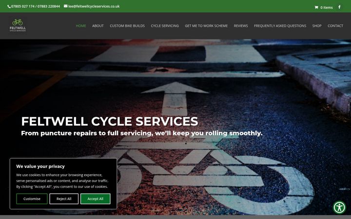 Screenshot ta' feltwellcycleservices.co.uk