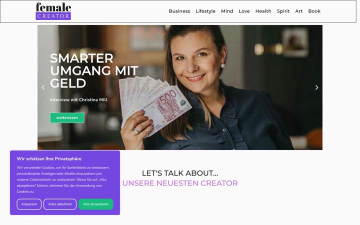 Screenshot van femalecreator.de