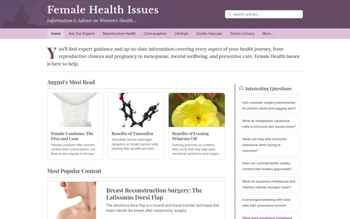 Screenshot of femalehealthissues.co.uk