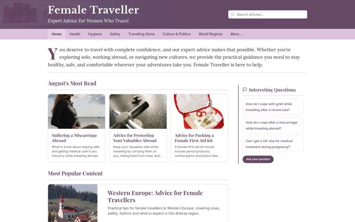Screenshot of femaletraveller.co.uk