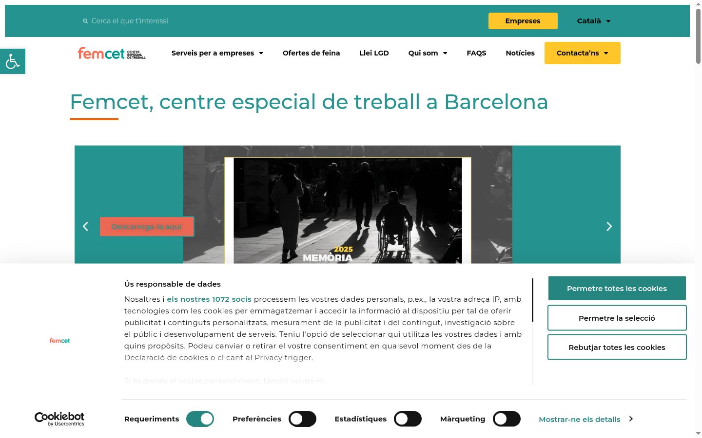Captura de pantalla del banner de consentimiento mostrado antes de cualquier interacción