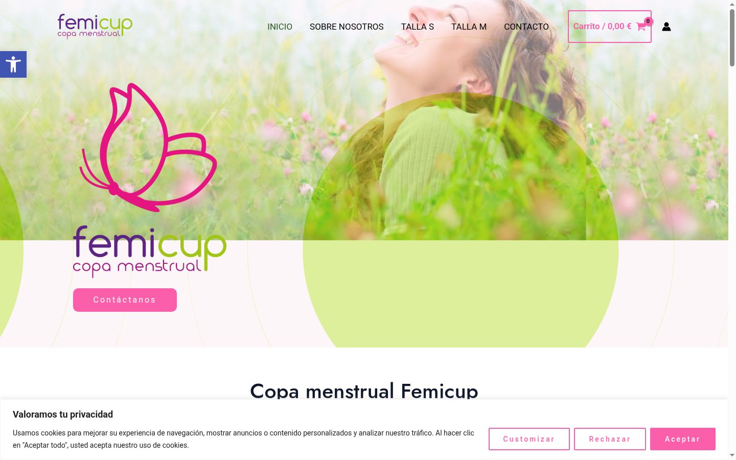 Captura de pantalla del banner de consentimiento mostrado antes de cualquier interacción