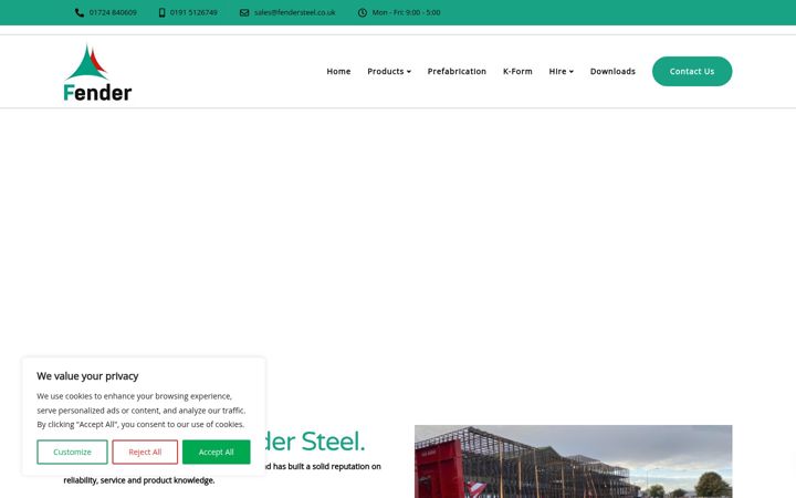 Screenshot of fendersteel.co.uk