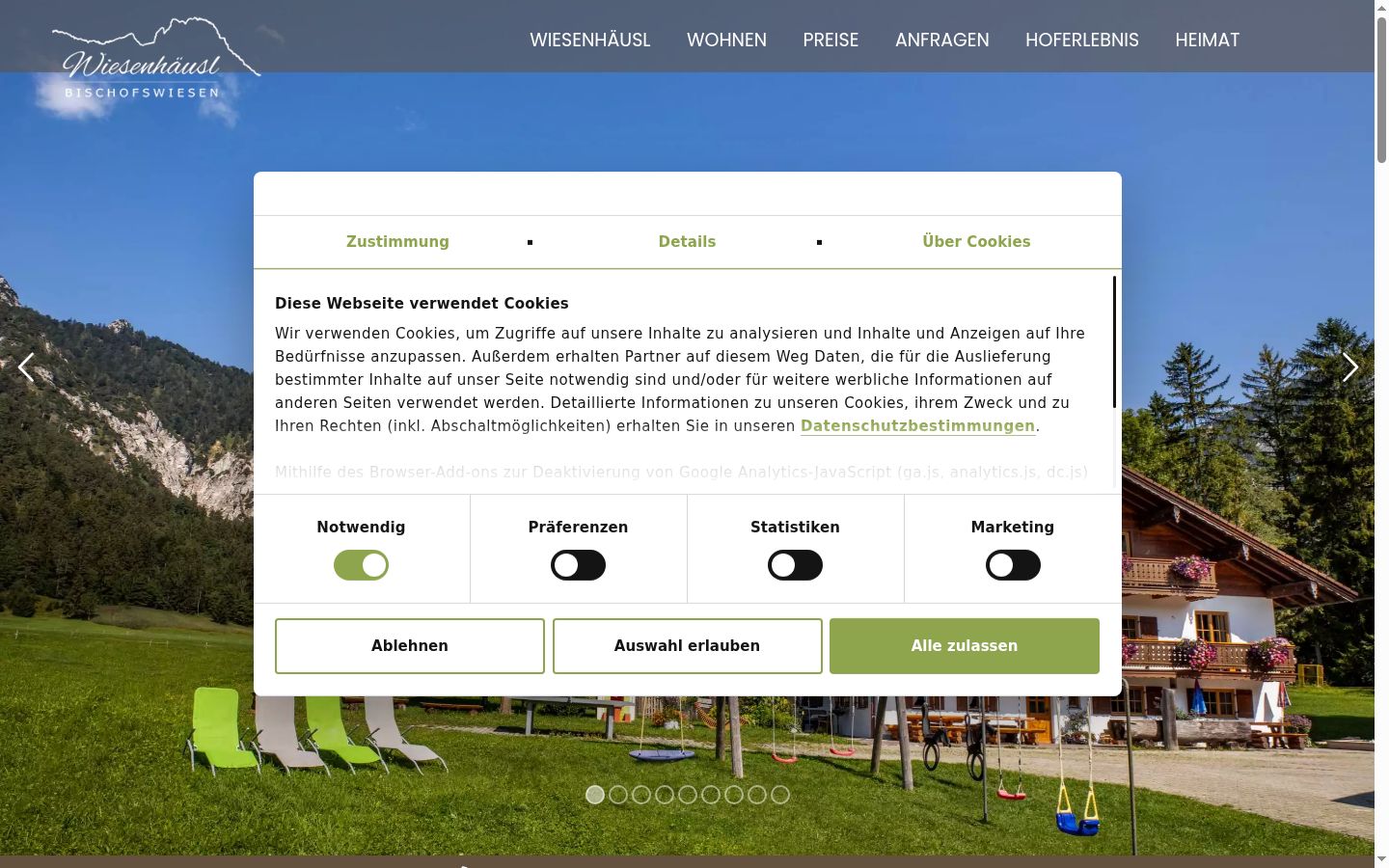 Screenshot del banner di consenso mostrato prima di qualsiasi interazione