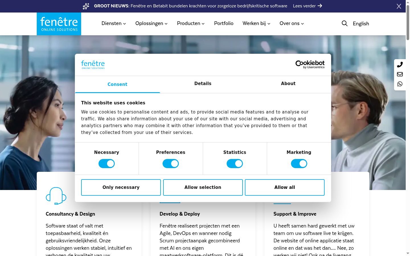 Screenshot del banner di consenso mostrato prima di qualsiasi interazione