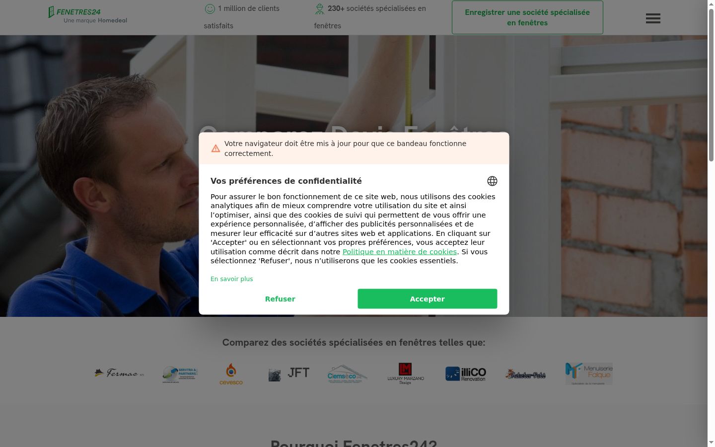 Snimka zaslona bannera za privolu prikazanog prije bilo kakve interakcije