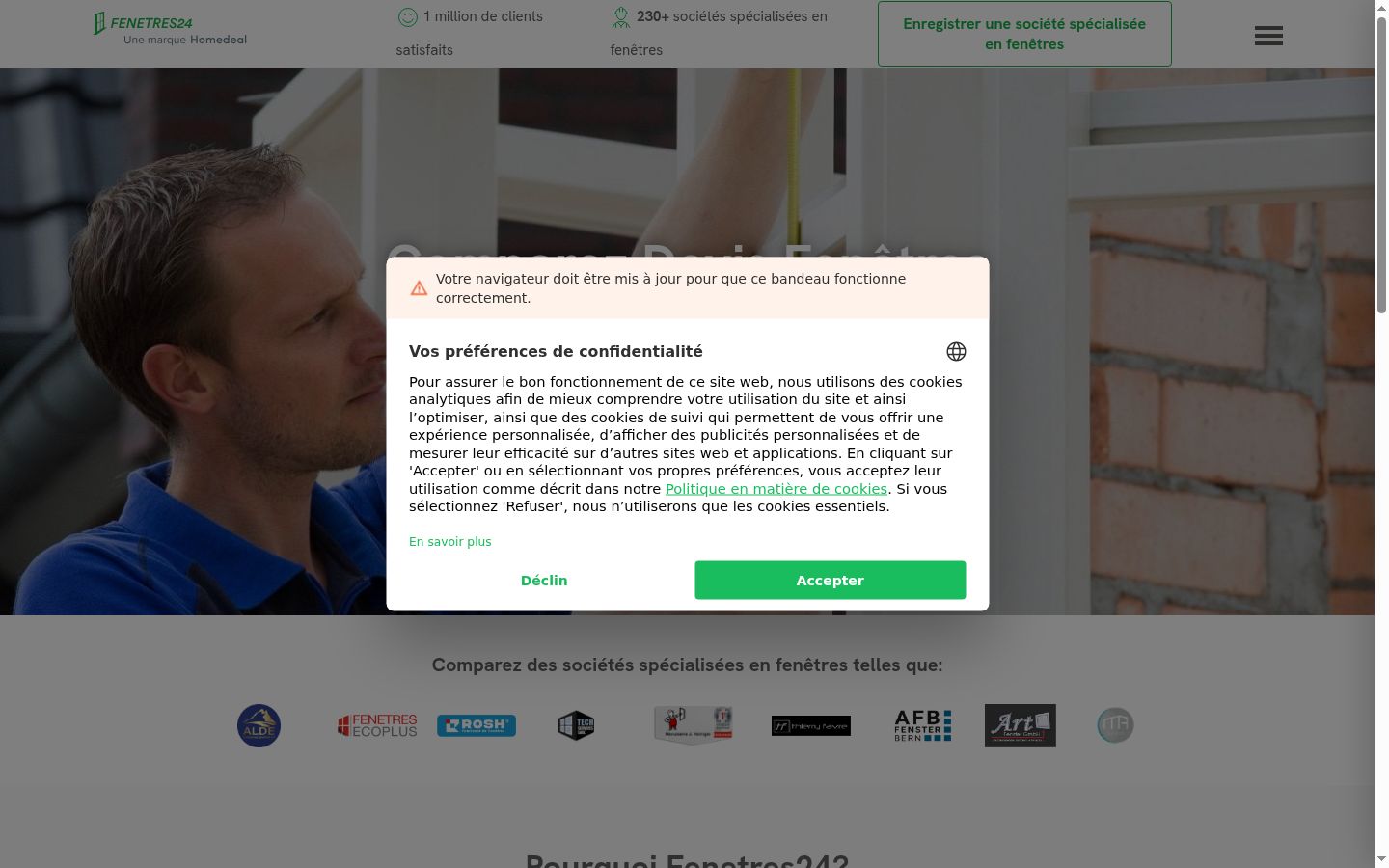 Képernyőkép a bármilyen interakció előtt megjelenő hozzájárulási bannerről