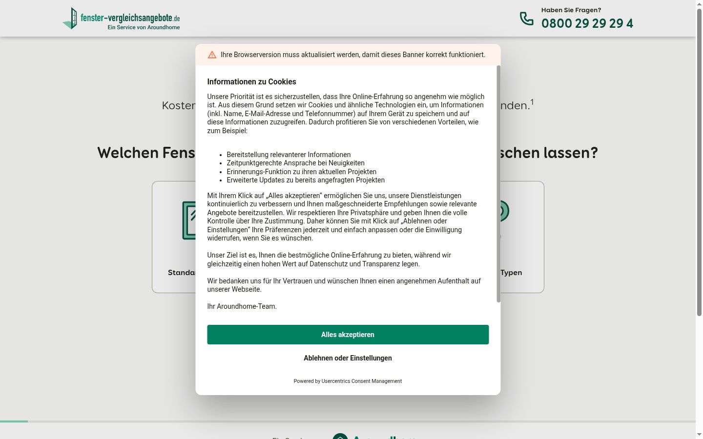 Screenshot of the consent banner shown before any interaction