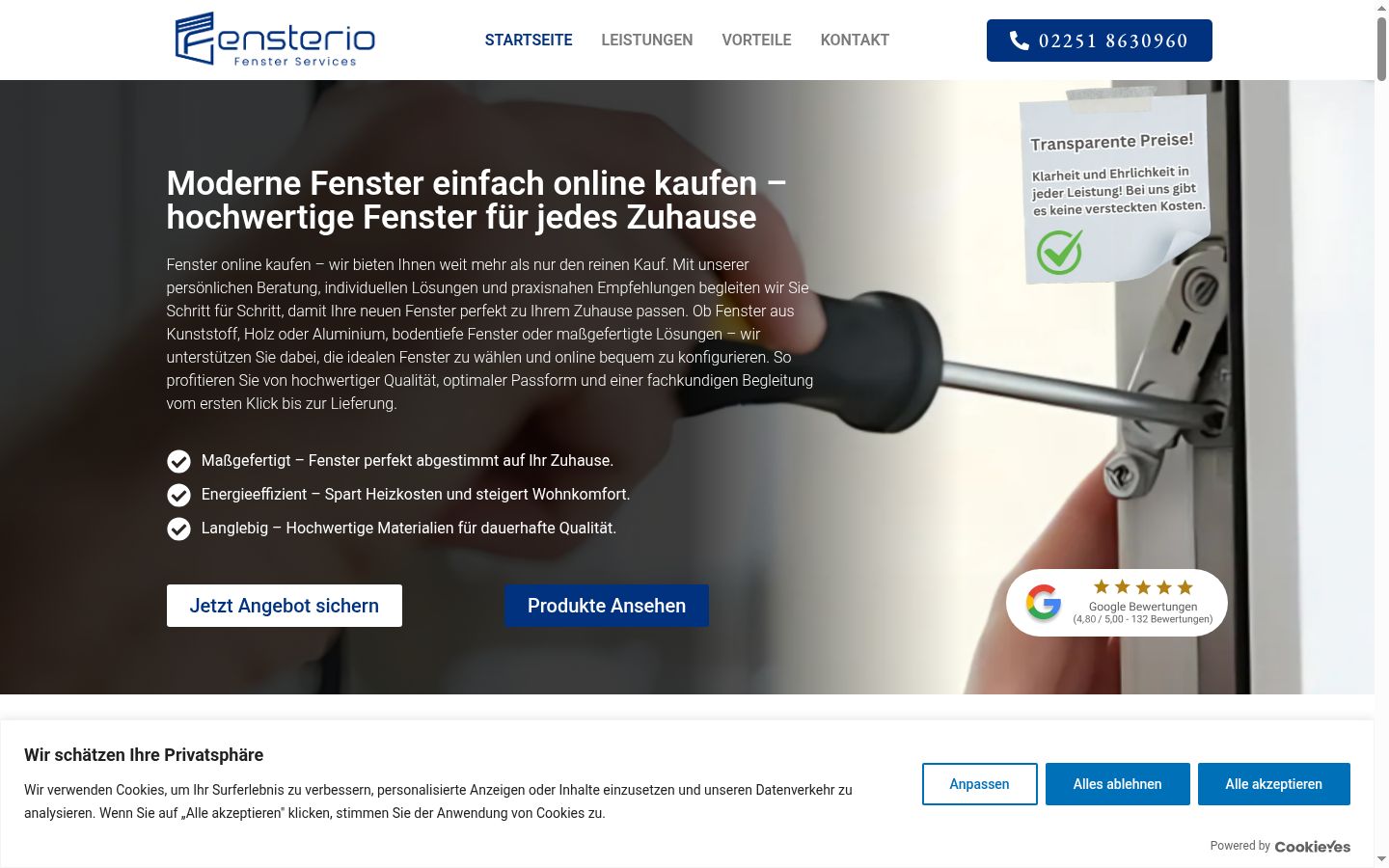 Screenshot des Einwilligungsbanners vor jeglicher Interaktion