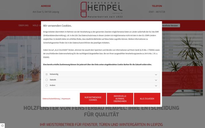 Screenshot of fensterbau-hempel.de