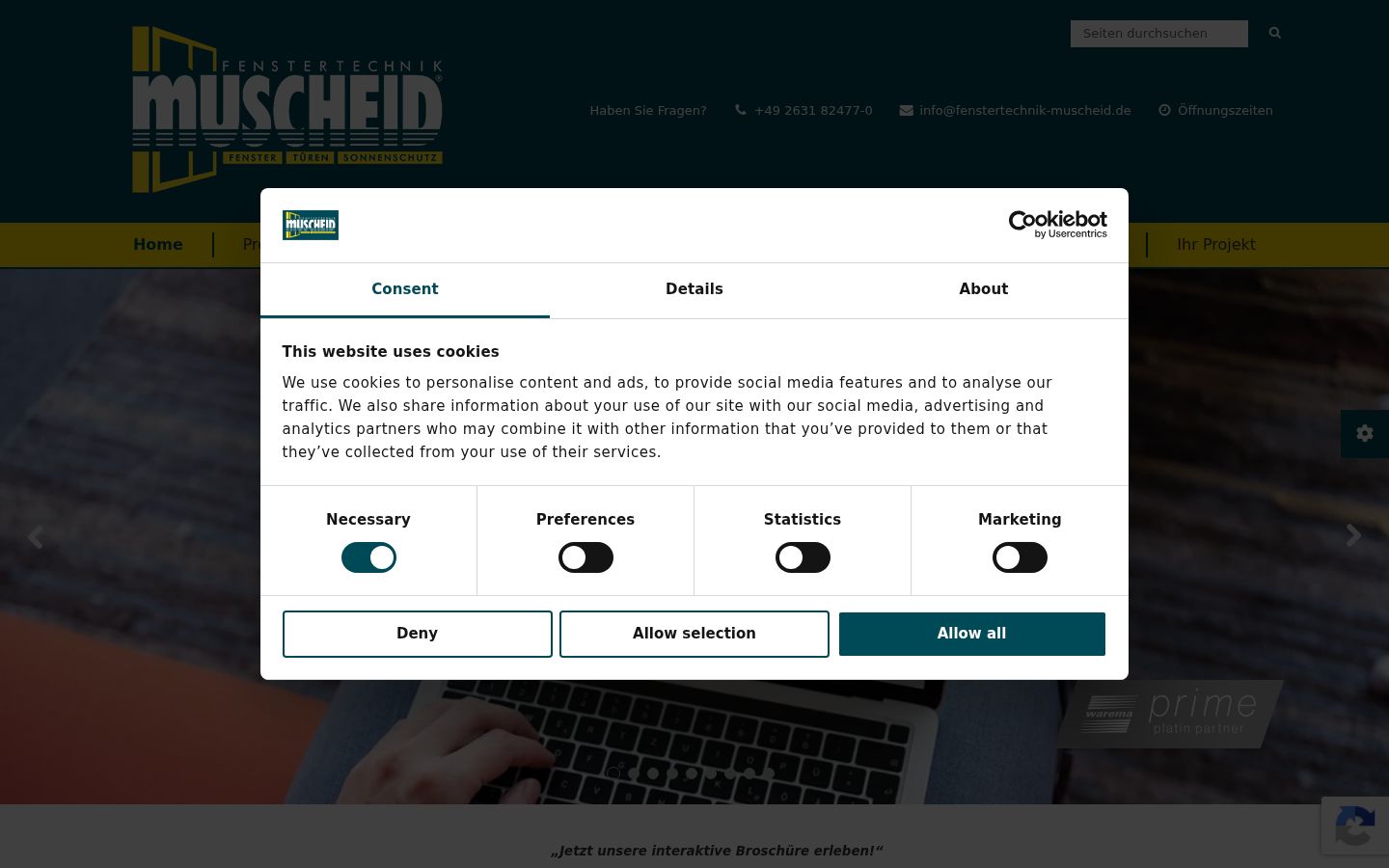 Screenshot del banner di consenso mostrato prima di qualsiasi interazione