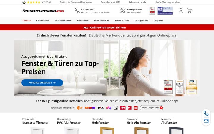 Skærmbillede af fensterversand.com
