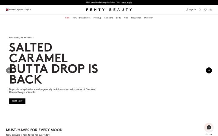 Screenshot of fentybeauty.co.uk