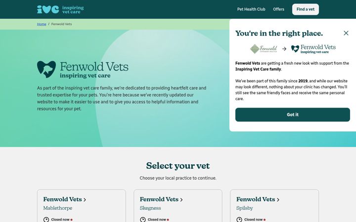 Screenshot of fenwold-vets.co.uk