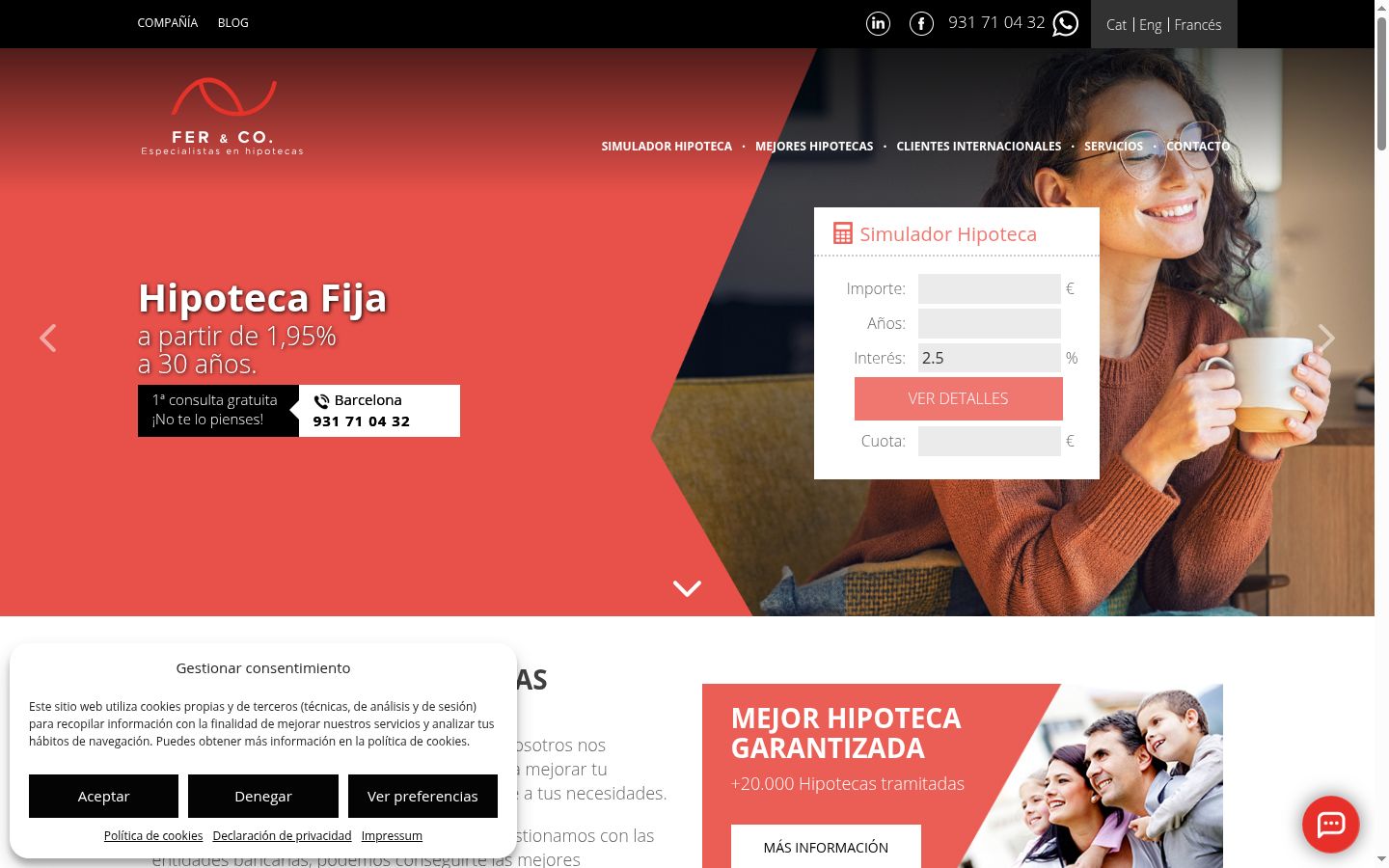 Captura de pantalla del banner de consentimiento mostrado antes de cualquier interacción
