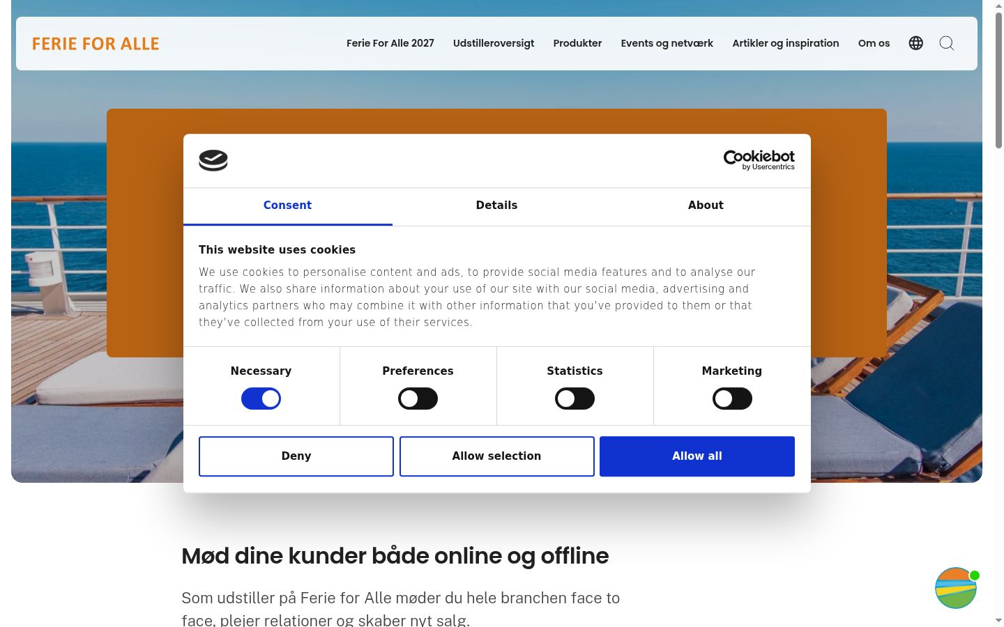 Snímek obrazovky baneru souhlasu zobrazeného před jakoukoli interakcí