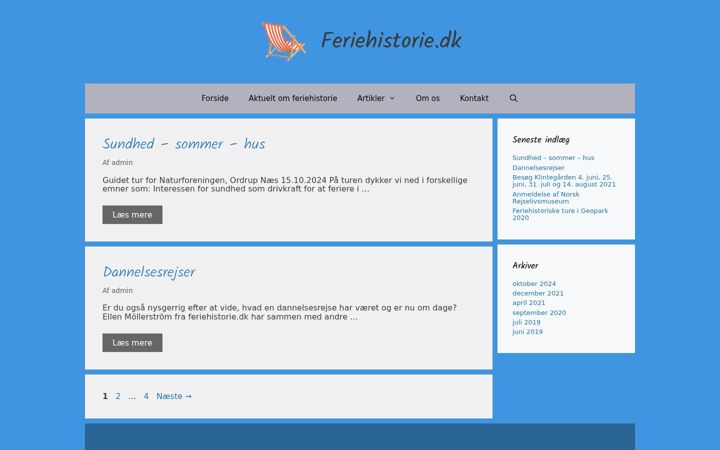 Screenshot of feriehistorie.dk