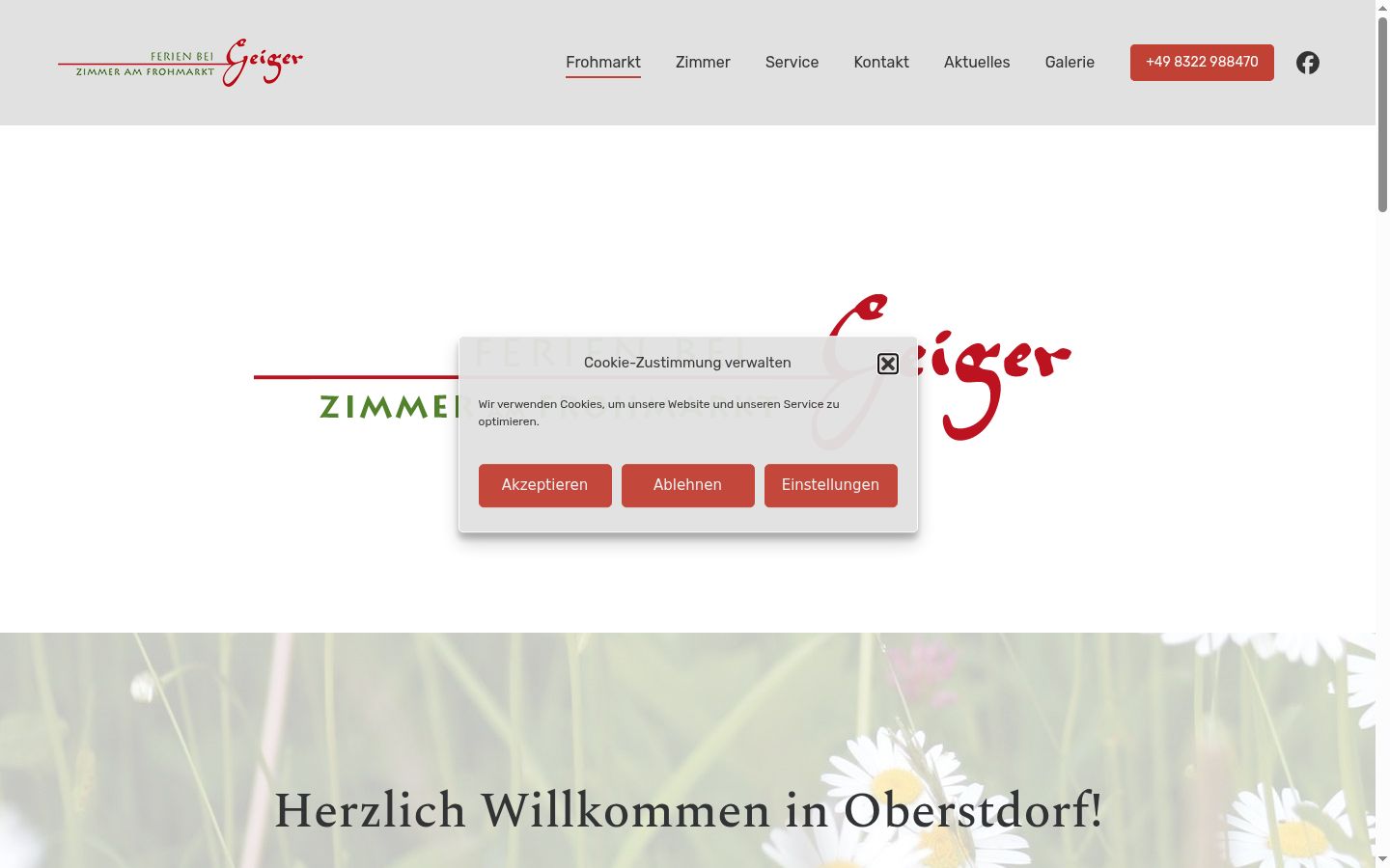 Screenshot des Einwilligungsbanners vor jeglicher Interaktion