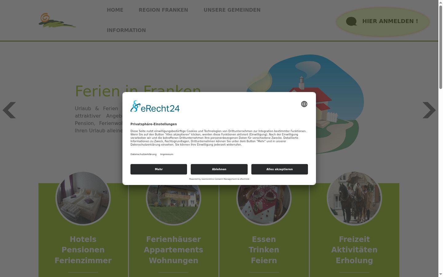 Screenshot des Einwilligungsbanners vor jeglicher Interaktion