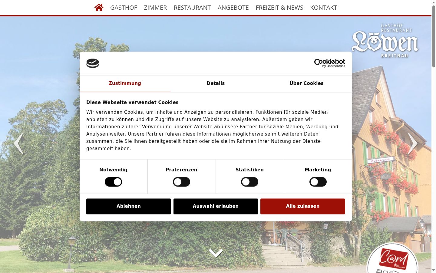 Screenshot del banner di consenso mostrato prima di qualsiasi interazione