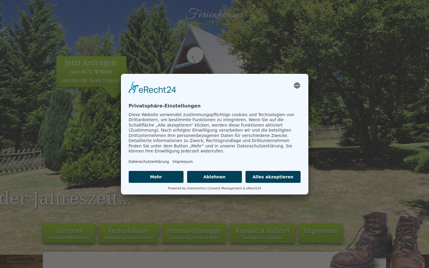 Screenshot des Einwilligungsbanners vor jeglicher Interaktion