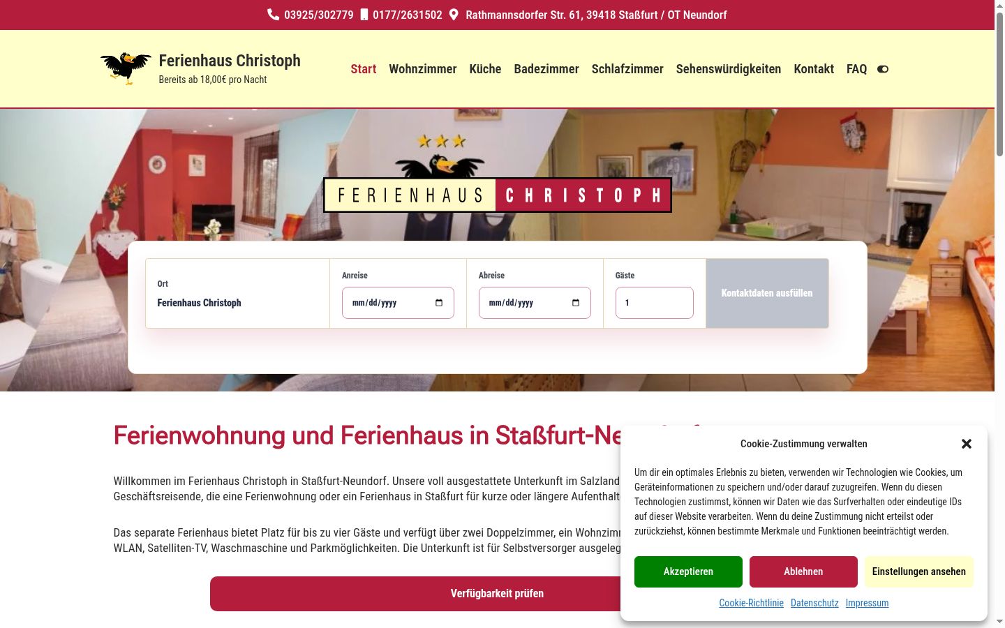 Screenshot des Einwilligungsbanners vor jeglicher Interaktion