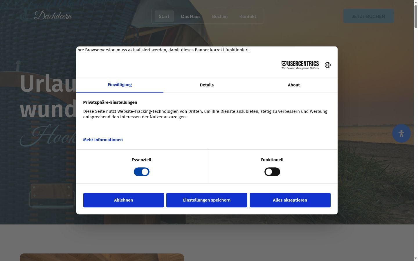 Screenshot des Einwilligungsbanners vor jeglicher Interaktion