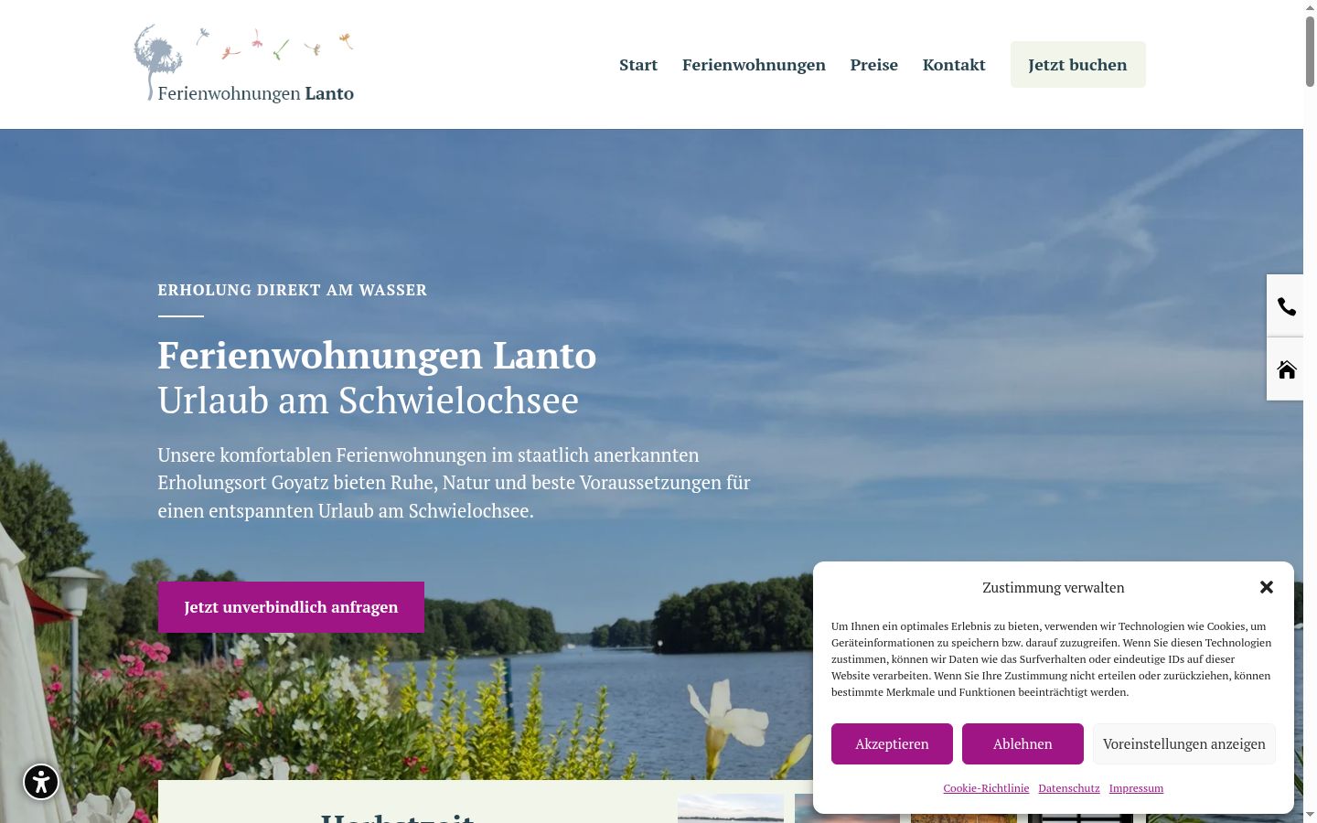 Screenshot des Einwilligungsbanners vor jeglicher Interaktion